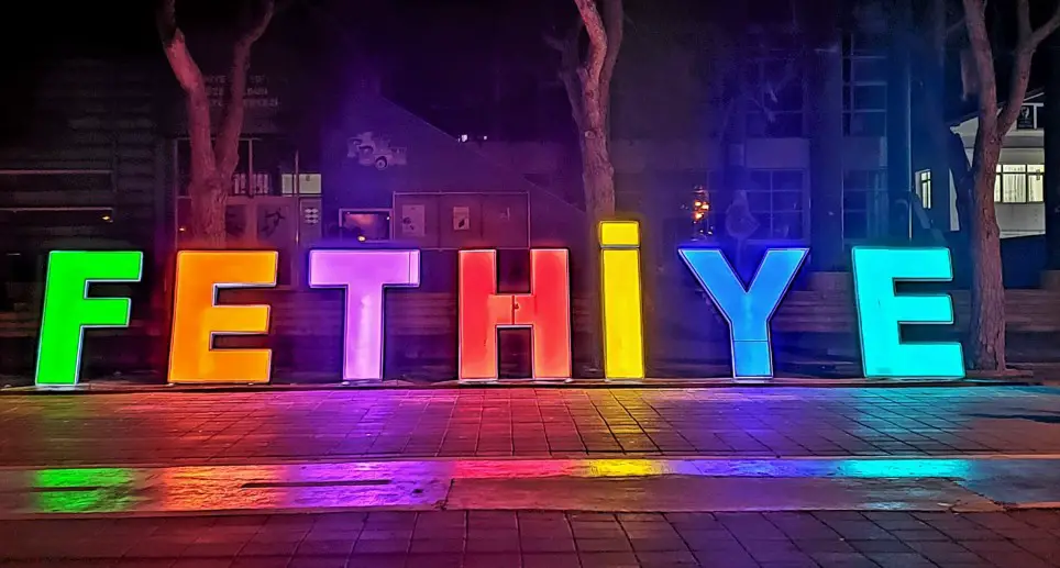 multi colored sign for Fethiye Turkey