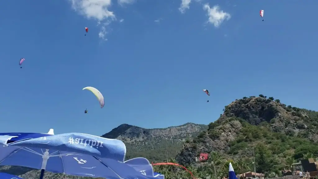 sky filled with colorful Paragliders at Oludeniz Beach near Fethiye