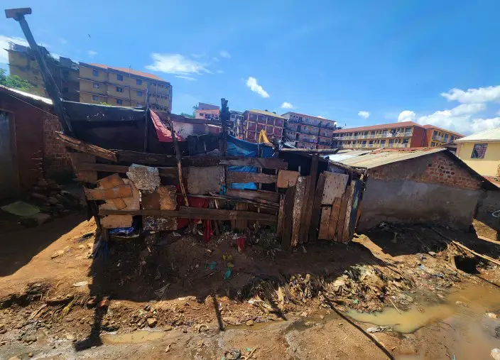 beat up and falling down Buildings in Kampala slums in Uganda