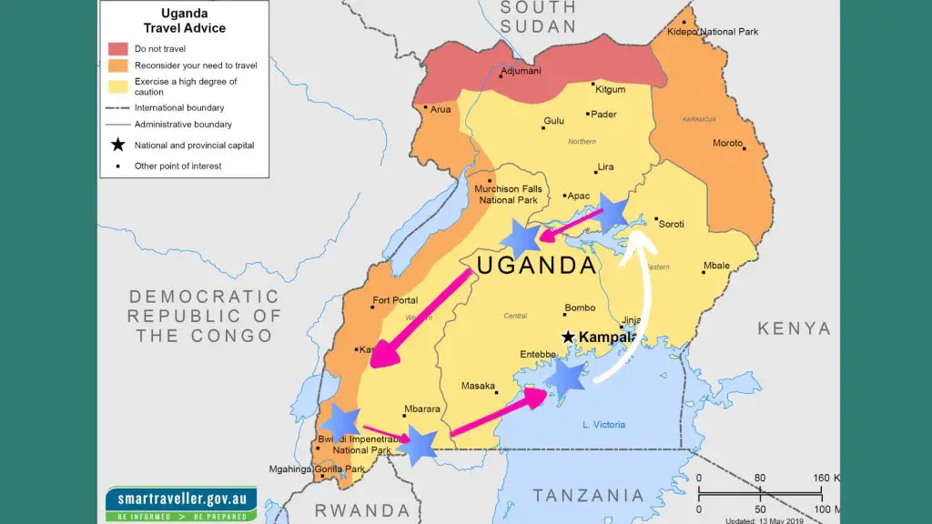 map of Uganda and site during the trip