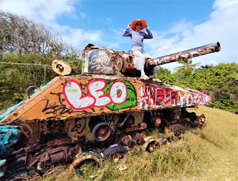 girl on top of a tank in Culebra Puerto Rico Instagram