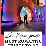 kissing couple under the LOVE sign in Las Vegas during a romantic Las Vegas trip