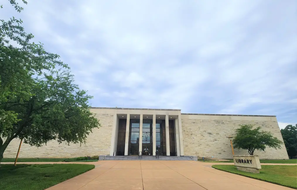 huge white building that houses the Eisenhower Library Abilene Kansas