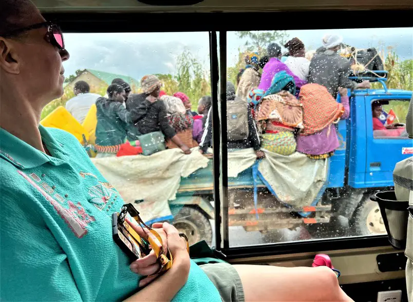 passing a truckload of locals in uganda