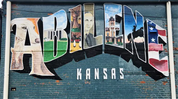 Abilene Kansas Text in a Mural with images in each letter of things to do in Abilene