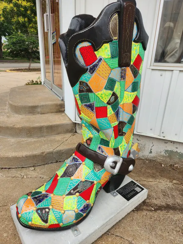 colorful patchwork painted cowboy boot in Abilene Kansas