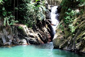 man jumping into waterfall in Trinidad and Tobago