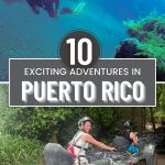 scuba diver in the blue water and lady on an ATV in the rainforest of Puerto Rico