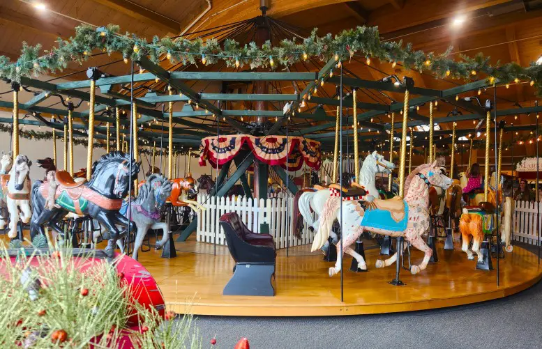 colorful horses on a carousel in Davis Mercantile in Shipshewana Indiana 