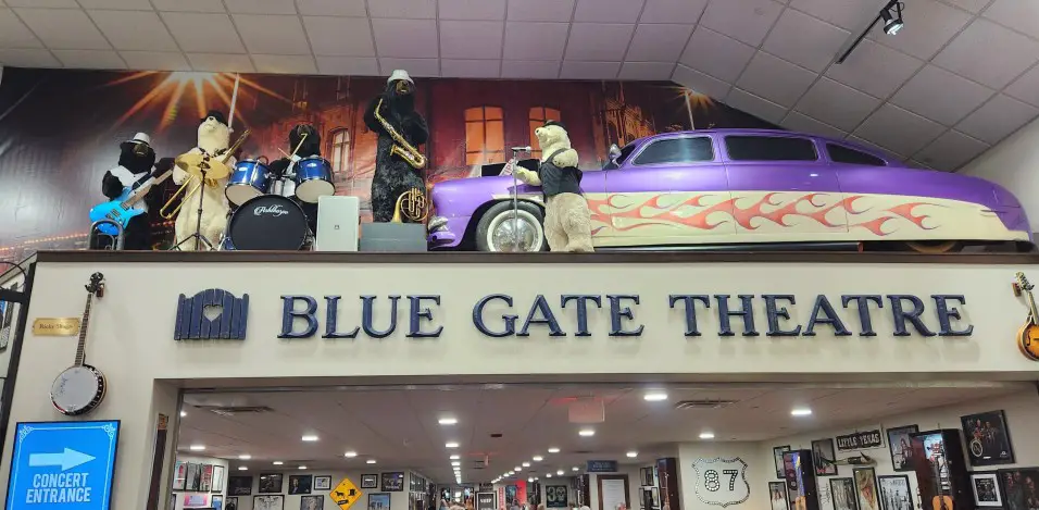 Cars, parts, signed all on the wall showing all the nostalgia at the Blue Gate in Shipshewana