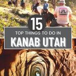 people riding horses through southern Utah scenery and a man wandering through a dark cave in Kanab Utah