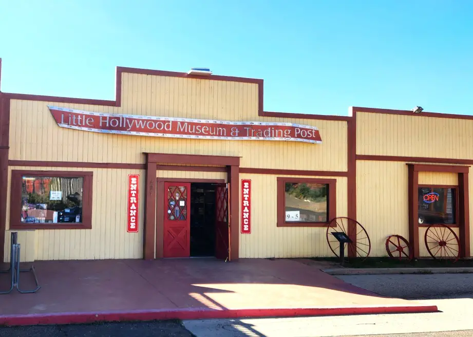 beige building of the Little Hollywood Museum with open door in Kanab Utah