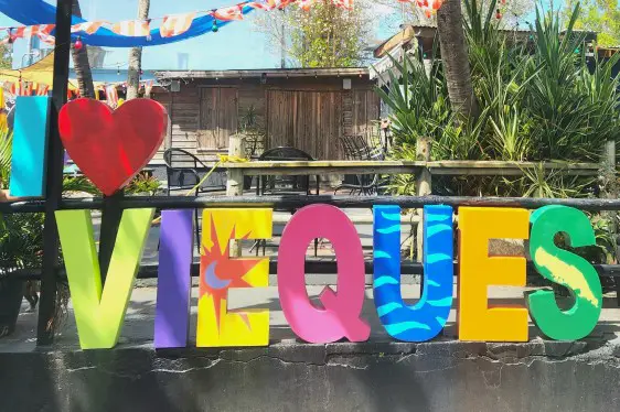colorful I Heart Vieques sign in Puerto Rico