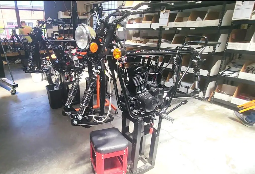 frame of motorcylce being built at Janus motorcycle in Elkhart Indiana