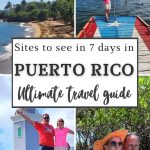 photos of all the things to do for one week in Puerto Rico, beaches, lighthouse, jungle, mangrove island, colorful dock