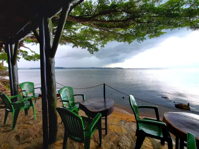 tables on the waterfront at the hotel restaurant in Entebbe Uganda