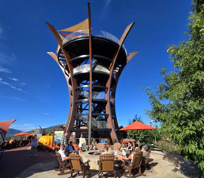 large circular obervation tower with stairs up to the top
