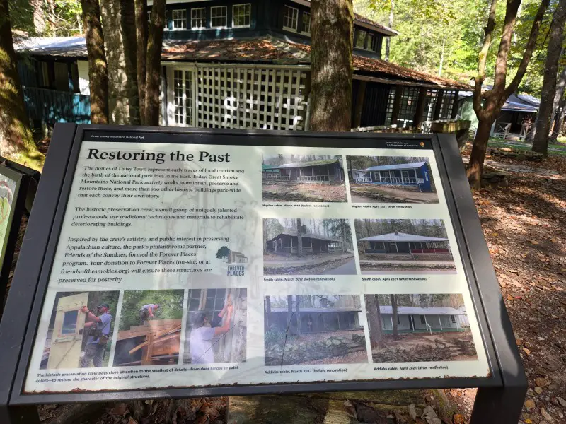 placard describing how the Daisytown cottages are being renovated