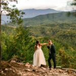 Bride and groom in a mountain