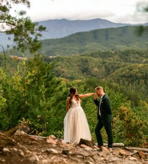 Bride and groom in a mountain