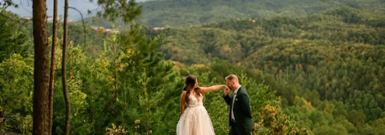 Bride and groom in a mountain
