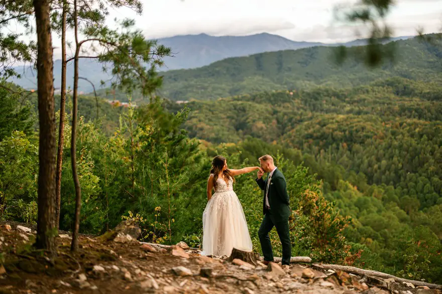 Bride and groom in a mountain